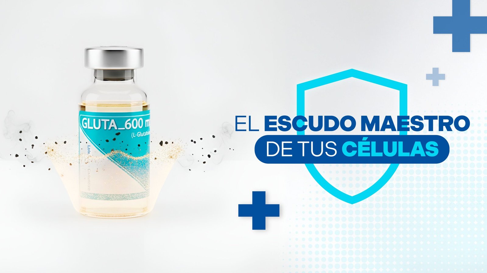 Ilustración 3D del glutatión actuando como un escudo protector dorado alrededor de una célula.