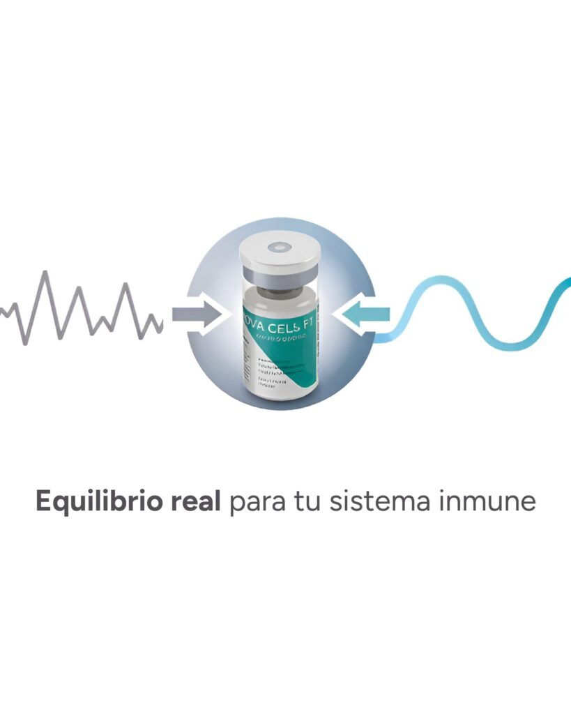 Diagrama comparativo de una respuesta inmune desequilibrada transformándose en una respuesta equilibrada.