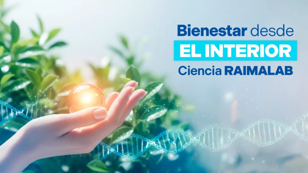 Concepto de bienestar integral RAIMALAB combinando ciencia, naturaleza y suplementación.