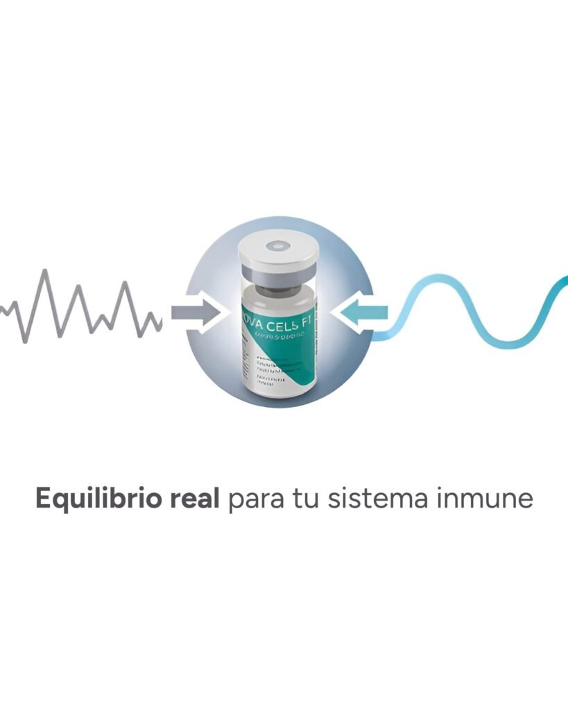 Diagrama comparativo de una respuesta inmune desequilibrada transformándose en una respuesta equilibrada.